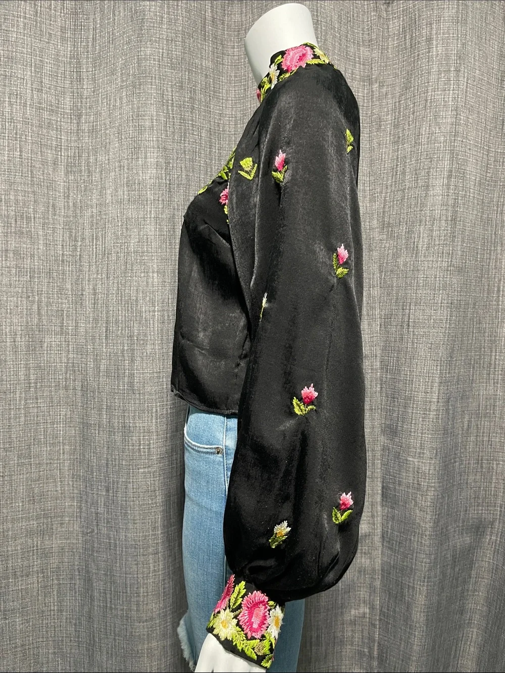 Free People High Neck Embroidered Jessica Blouse XS